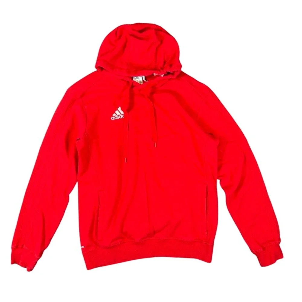 Adidas Mens Climalite Hoodie Red White Logo Pullover Sweatshirt Medium RN 88387